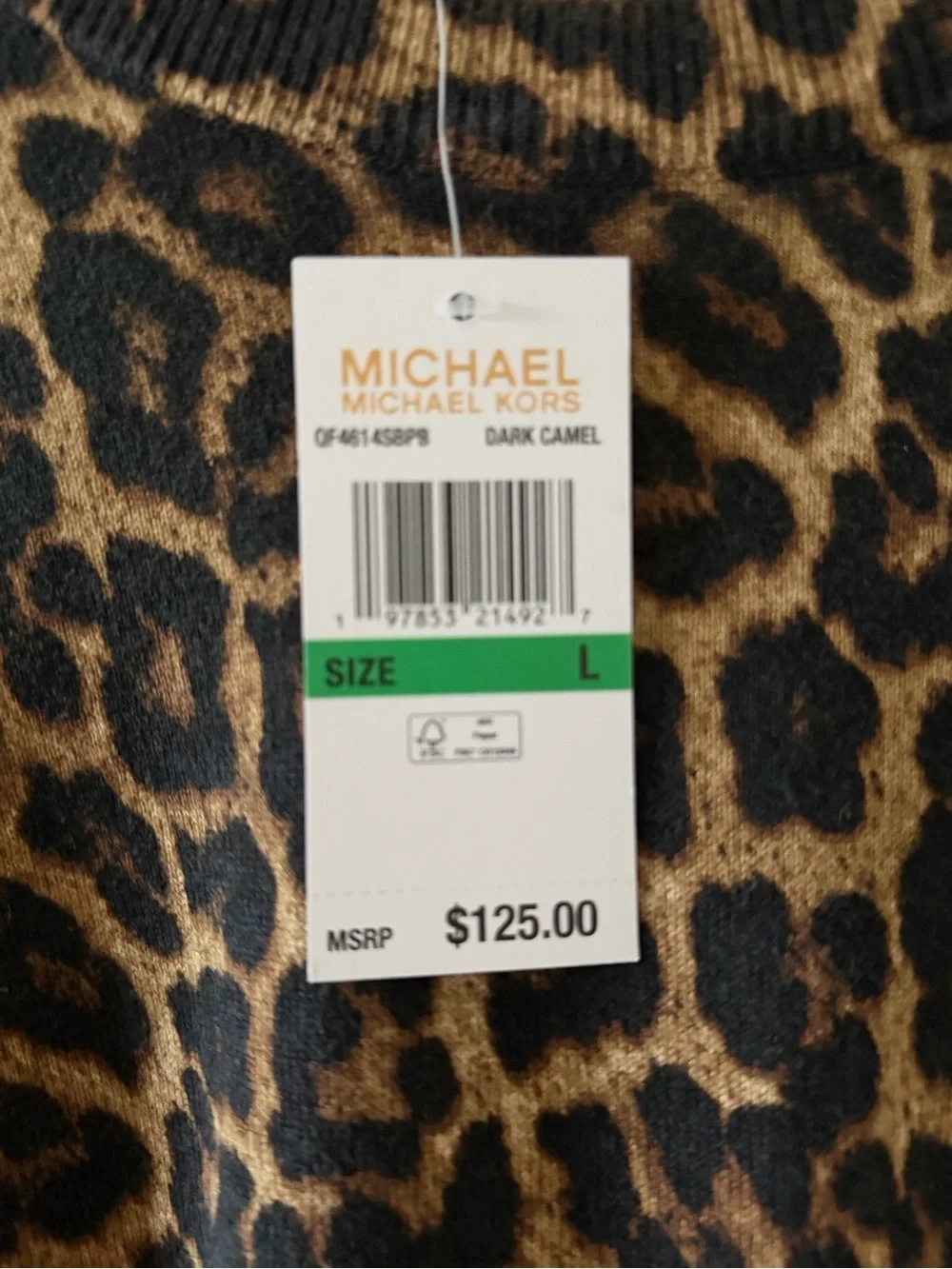 Michael Kors Leopard Print Long Sleeve Sweater - Brown/Black Size Large